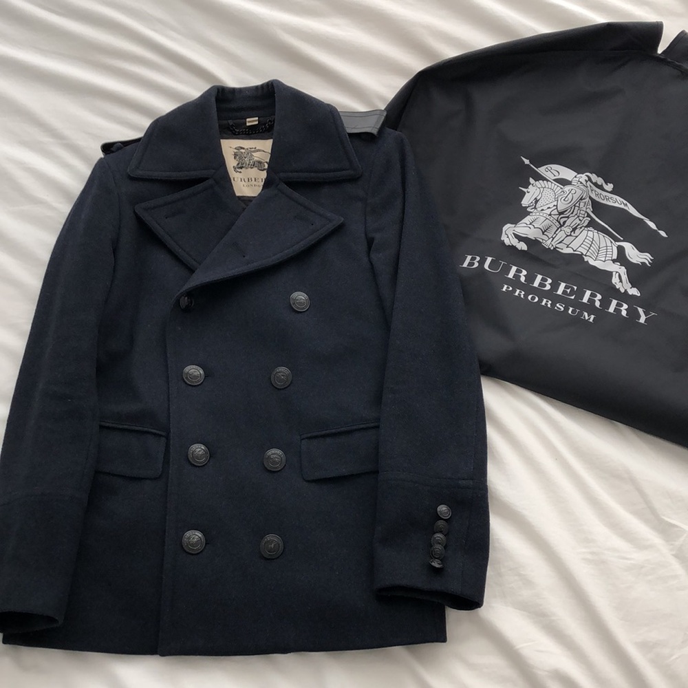 Burberry Navy Wool Military Peacoat